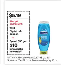 CVS Dawn Ultra 32.7-38 oz, EZ-Squeeze 17.4-22 oz or Powerwash spray 16 oz offer