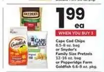Safeway Cape Cod Chips, Snyder's Family Size Pretzels, or Pepperidge Farm Goldfish offer