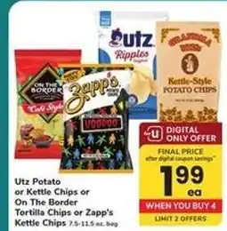 Safeway Utz Potato or Kettle Chips or On The Border Tortilla Chips or Zapp's Kettle Chips offer