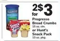 Safeway Progresso Bread Crumbs or Hunt's Snack Pack offer