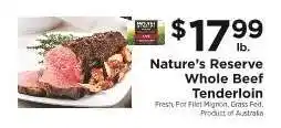 ShopRite Nature's Reserve Whole Beef Tenderloin offer