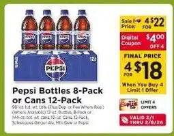 ShopRite Pepsi Bottles 8-Pack or Cans 12-Pack offer