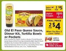 ShopRite Old El Paso Queso Sauce, Dinner Kit, Tortilla Bowls or Pockets offer