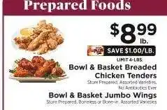 ShopRite Bowl & Basket Breaded Chicken Tenders / Bowl & Basket Jumbo Wings offer