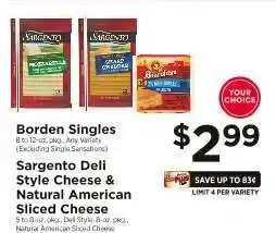 ShopRite Borden Singles / Sargento Deli Style Cheese & Natural American Sliced Cheese offer