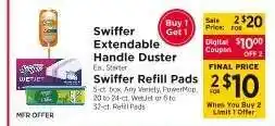 ShopRite Swiffer Extendable Handle Duster / Swiffer Refill Pads offer