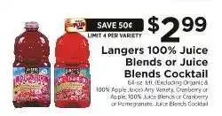 ShopRite Langers 100% Juice Blends or Juice Blends Cocktail offer