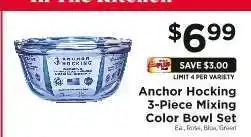ShopRite Anchor Hocking 3-Piece Mixing Color Bowl Set offer