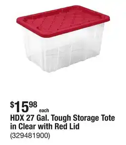 The Home Depot HDX 27 Gal. Tough Storage Tote in Clear with Red Lid offer