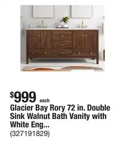 The Home Depot Glacier Bay Rory 72 in. Double Sink Walnut Bath Vanity with White Engineered Marble Top (Assembled) offer
