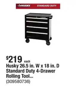 The Home Depot Husky 26.5 in. W x 18 in. D Standard Duty 4-Drawer Rolling Tool Cabinet in Gloss Black offer