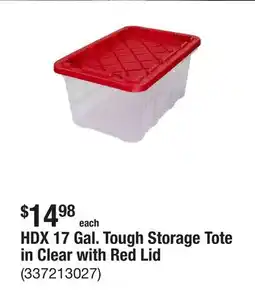 The Home Depot HDX 17 Gal. Tough Storage Tote in Clear with Red Lid offer