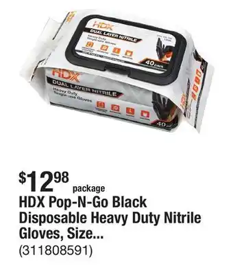The Home Depot HDX Pop-N-Go Black Disposable Heavy Duty Nitrile Gloves, Size Large (40-Count) offer
