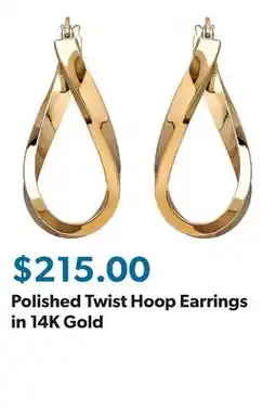 Sam's Club Polished Twist Hoop Earrings in 14K Gold offer