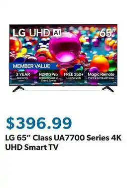Sam's Club LG 65 Class UA7700 Series 4K UHD Smart TV offer