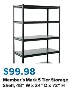Sam's Club Member's Mark 5 Tier Storage Shelf, 48 W x 24 D x 72 H offer