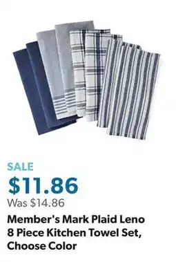 Sam's Club Member's Mark Plaid Leno 8 Piece Kitchen Towel Set, Choose Color offer