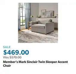 Sam's Club Member's Mark Sinclair Twin Sleeper Accent Chair offer