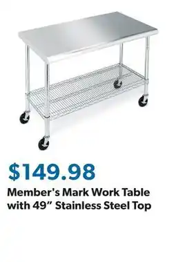 Sam's Club Member's Mark Work Table with 49 Stainless Steel Top offer