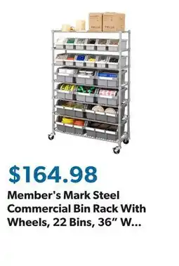 Sam's Club Member's Mark Steel Commercial Bin Rack With Wheels, 22 Bins, 36 W x 14 D x 56 H offer