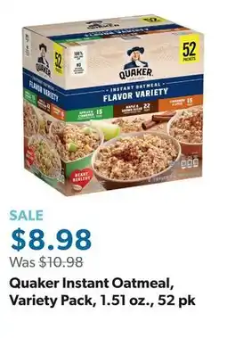 Sam's Club Quaker Instant Oatmeal, Variety Pack, 1.51 oz offer