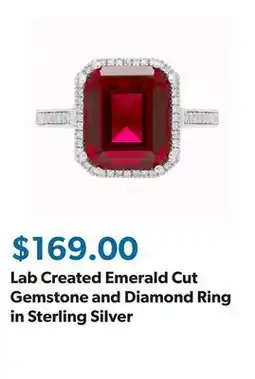 Sam's Club Lab Created Emerald Cut Gemstone and Diamond Ring in Sterling Silver offer