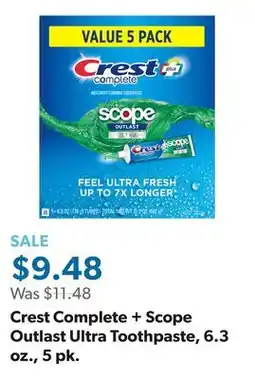 Sam's Club Crest Complete + Scope Outlast Ultra Toothpaste, 6.3 oz., 5 pk offer