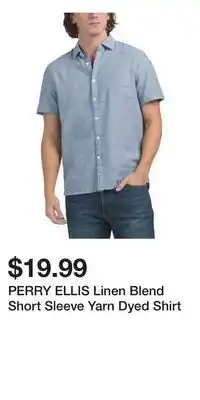 TJ Maxx PERRY ELLIS Linen Blend Short Sleeve Yarn Dyed Shirt offer