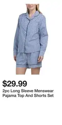 TJ Maxx 2pc Long Sleeve Menswear Pajama Top And Shorts Set offer