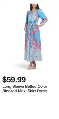 TJ Maxx Long Sleeve Belted Color Blocked Maxi Shirt Dress offer