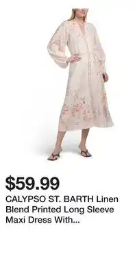 TJ Maxx CALYPSO ST. BARTH Linen Blend Printed Long Sleeve Maxi Dress With Rope Belt offer
