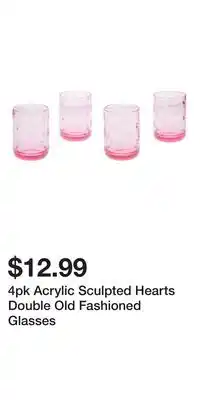 TJ Maxx 4pk Acrylic Sculpted Hearts Double Old Fashioned Glasses offer