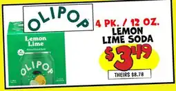 Ollie's OLIPOP 4 PK. / 12 OZ. LEMON LIME SODA offer