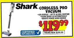 Ollie's Shark CORDLESS PRO VACUUM offer