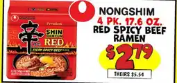 Ollie's NONGSHIM 4 РК. 17.6 OZ. RED SPICY BEEF RAMEN offer