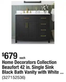 The Home Depot Home Decorators Collection Beaufort 42 in. Single Sink Black Bath Vanity with White ... offer