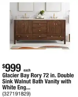 The Home Depot Glacier Bay Rory 72 in. Double Sink Walnut Bath Vanity with White Eng... offer