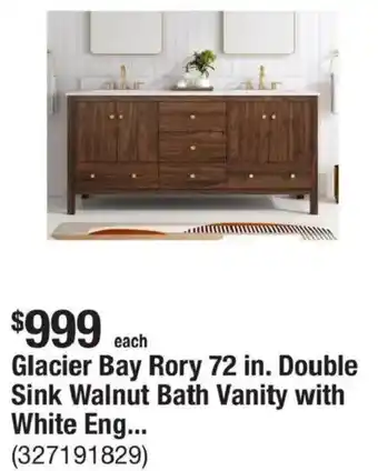 Glacier Bay Rory 72 in. Double Sink Walnut Bath Vanity with White Eng...