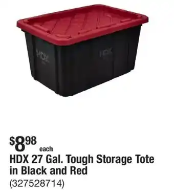 The Home Depot HDX 27 Gal. Tough Storage Tote in Black and Red offer
