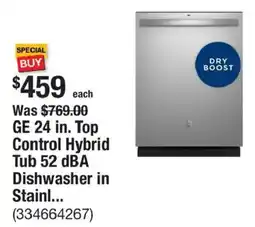 The Home Depot GE 24 in. Top Control Hybrid Tub 52 dBA Dishwasher in Stainl... offer