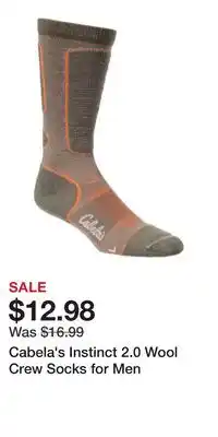 Cabela's Cabela's Instinct 2.0 Wool Crew Socks for Men offer