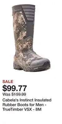 Cabela's Cabela's Instinct Insulated Rubber Boots for Men - TrueTimber VSX - 8M offer