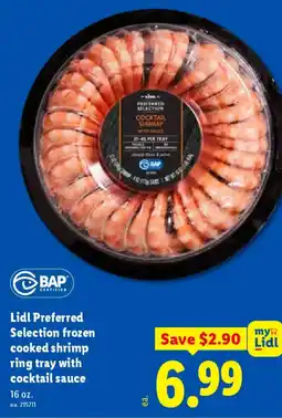 Lidl Lidl Preferred Selection frozen cooked shrimp ring tray with cocktail sauce offer