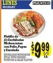 La Michoacana Enchiladas michoacan style with chicken potatoes & salad platter offer