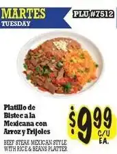 La Michoacana Beef steak mexican style with rice & beans platter offer