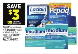 Dollar General Pepcid AC Acid Reducer, Imodium Caplets or Softgels or Liquid or Lactaid Caplets offer
