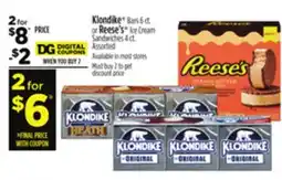 Dollar General Klondike Bars 6 ct. or Reese's Ice Cream Sandwiches 4 ct offer