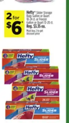 Dollar General Hefty Slider Storage Bags Gallon or Quart 18-24 ct. or Freezer Gallon or Quart 13-20 ct offer