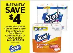 Dollar General Scott Paper Towels or Bath Tissue Comfort Plus or 1000 Sheets offer