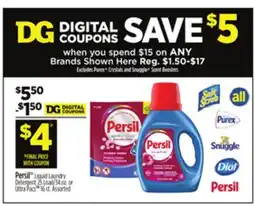 Dollar General Persil Liquid Laundry Detergent or Ultra Pacs offer